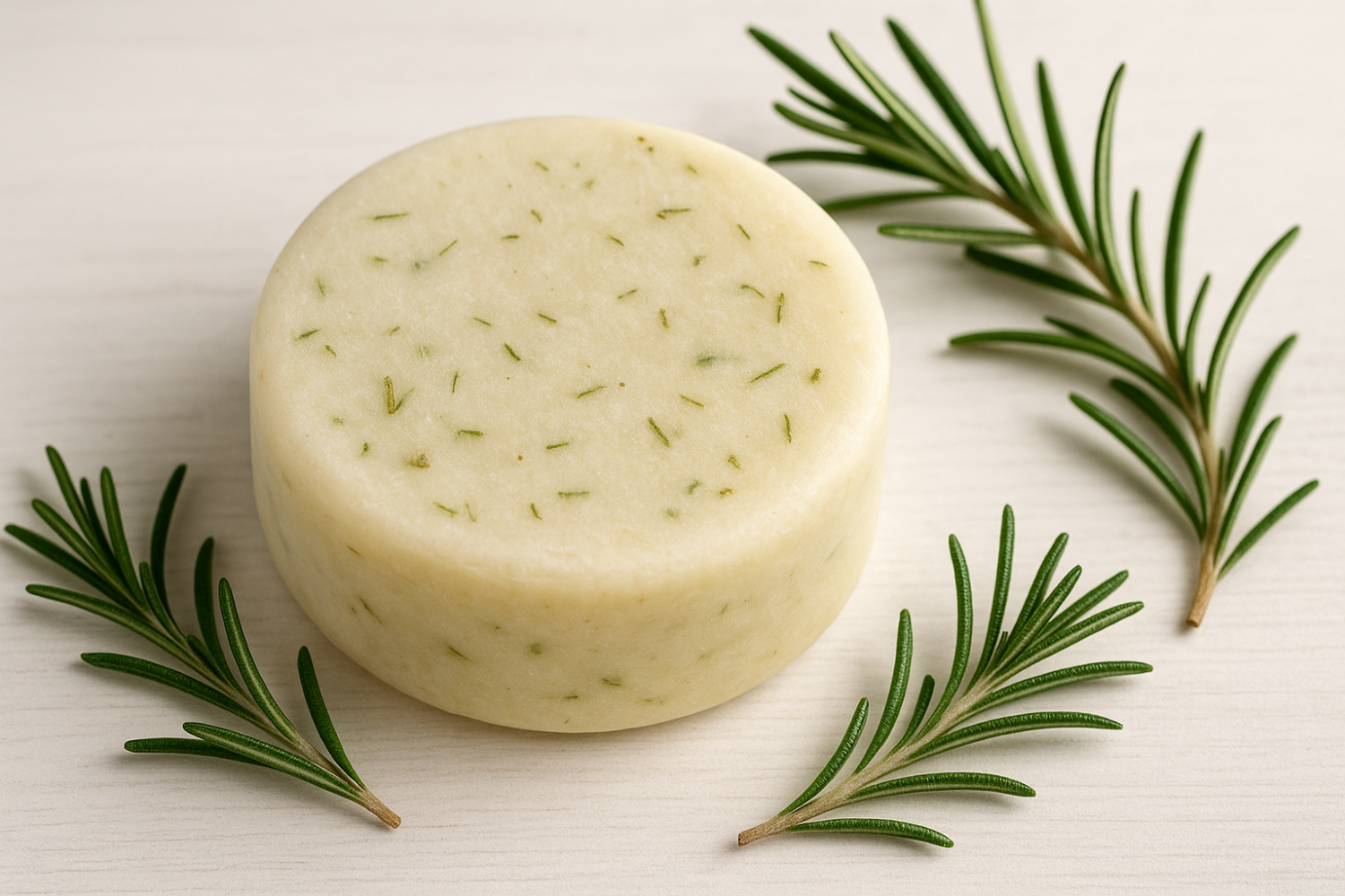 all natural round pale rosemary shampoo bar