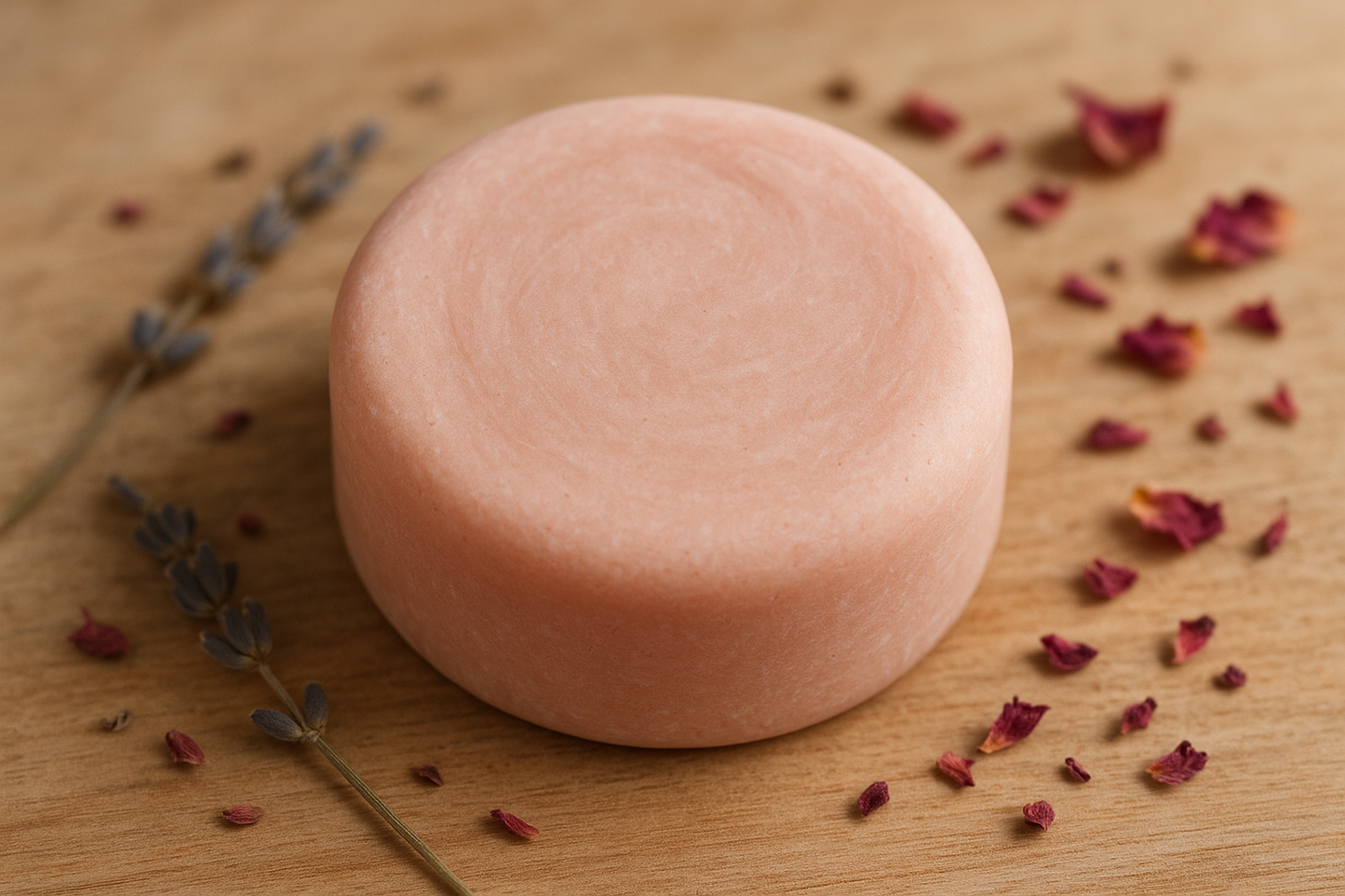 Round light pink clay all natural shampoo bar